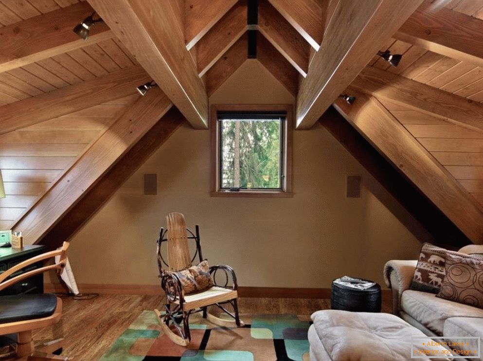 Wooden ceiling in the attic