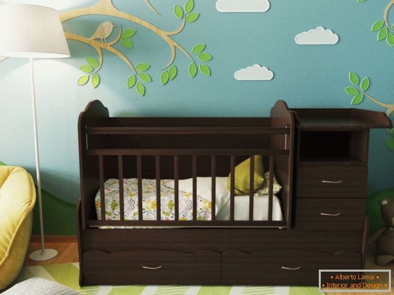 cot-for-newborn-with-a capacious-chest of drawers