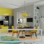 Yellow furniture in a gray interior