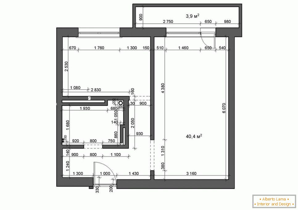 The plan of the studio apartment is from 35 to 42 square meters. m.