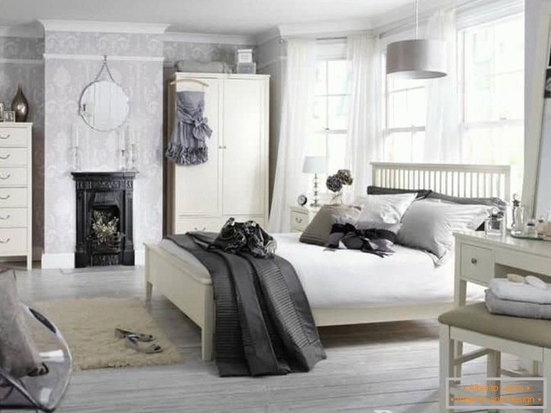 White bedroom full of accessories in classic style