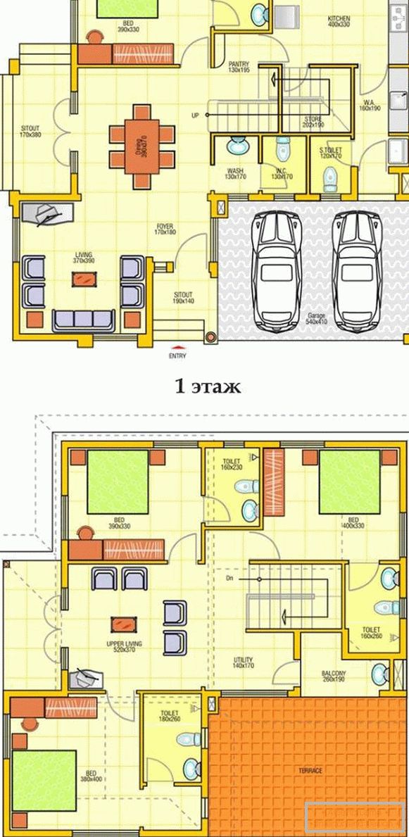 The plan of a two-story private house with a garage