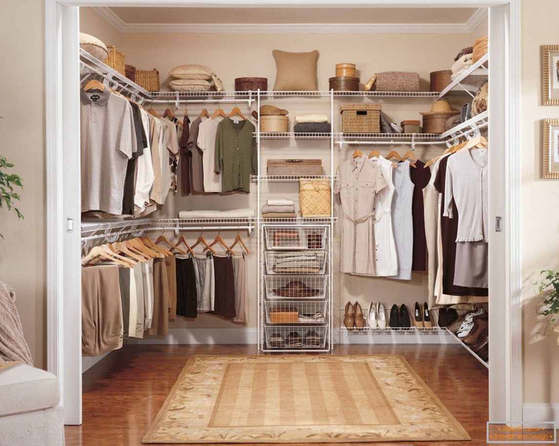 Open shelves and clothes hangers
