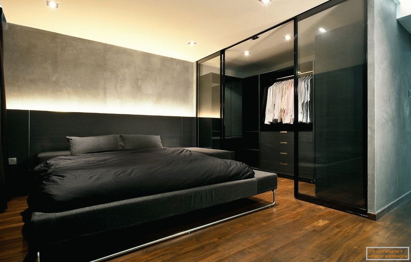 Wardrobe room with glass walls