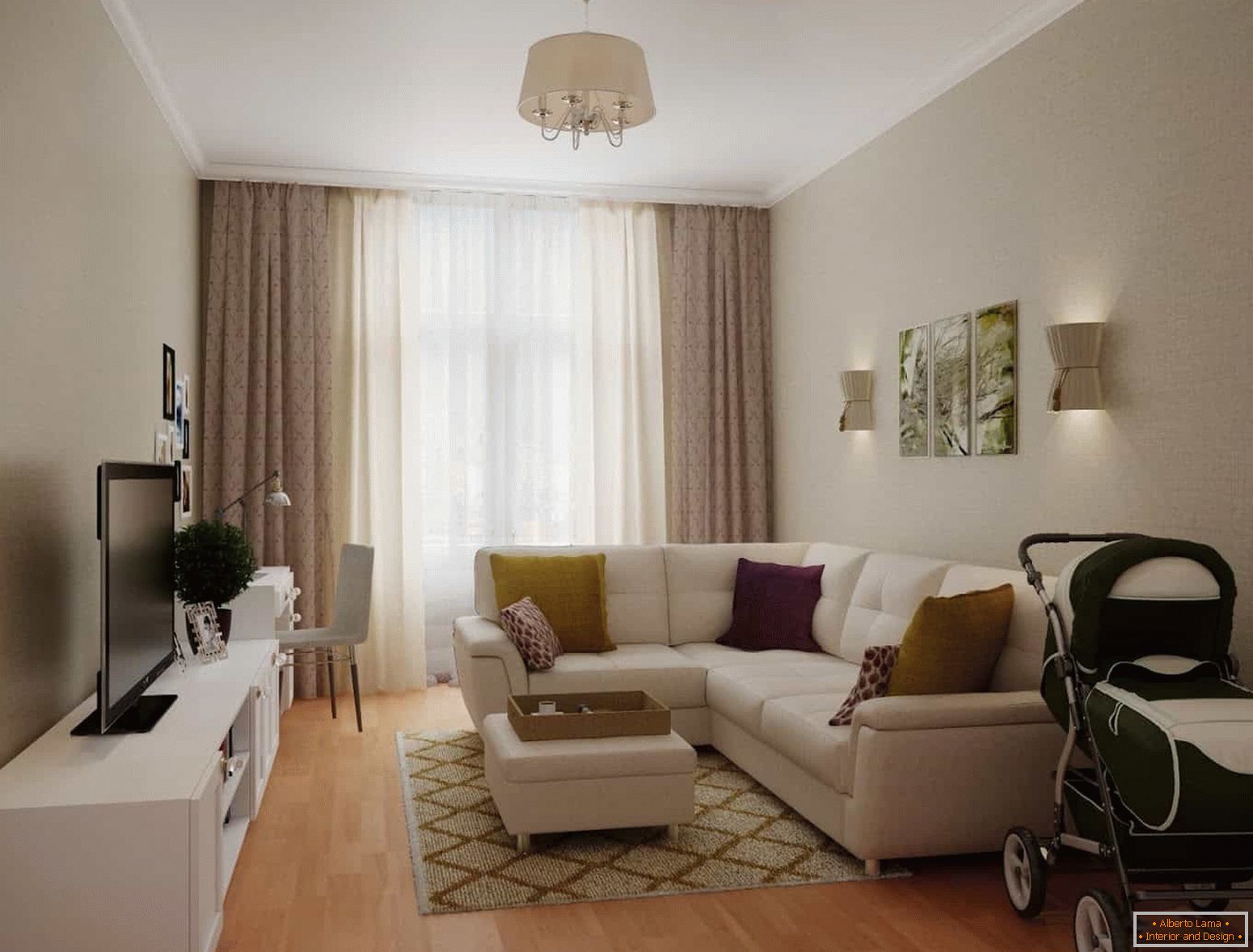Stylish modern living room design 20 sq. M.
