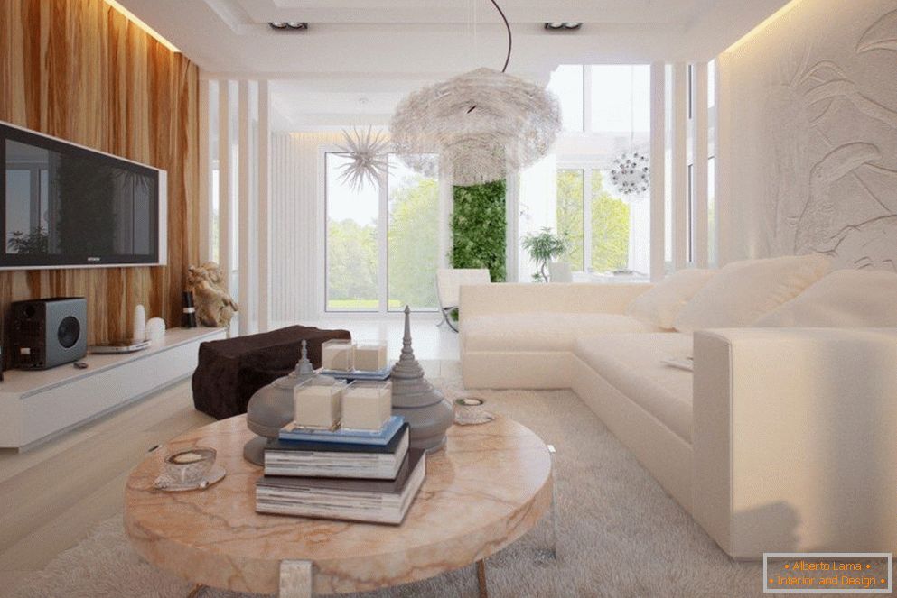 Light colors in the interior of the living room in the style of minimalism