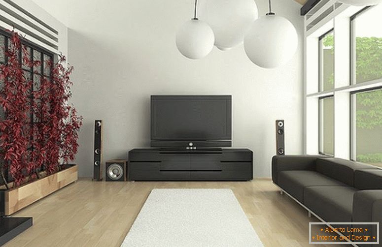 Dark furniture in the living room in minimalist style