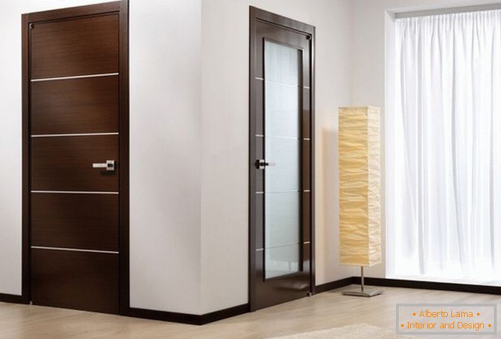 Example of doors for decoration of a living room wenge. Deaf doors and doors with glass are made in one style. 
