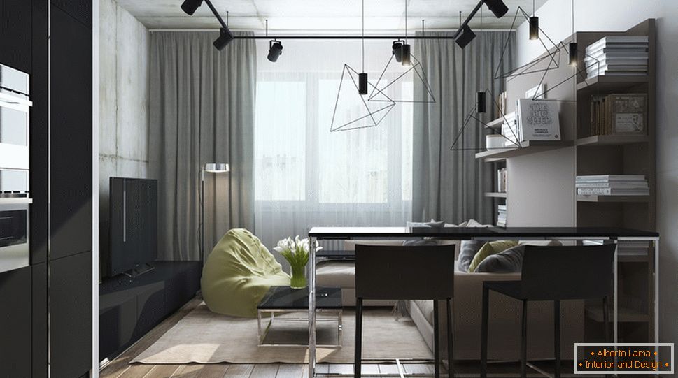 Interior design of a small apartment in gray tones