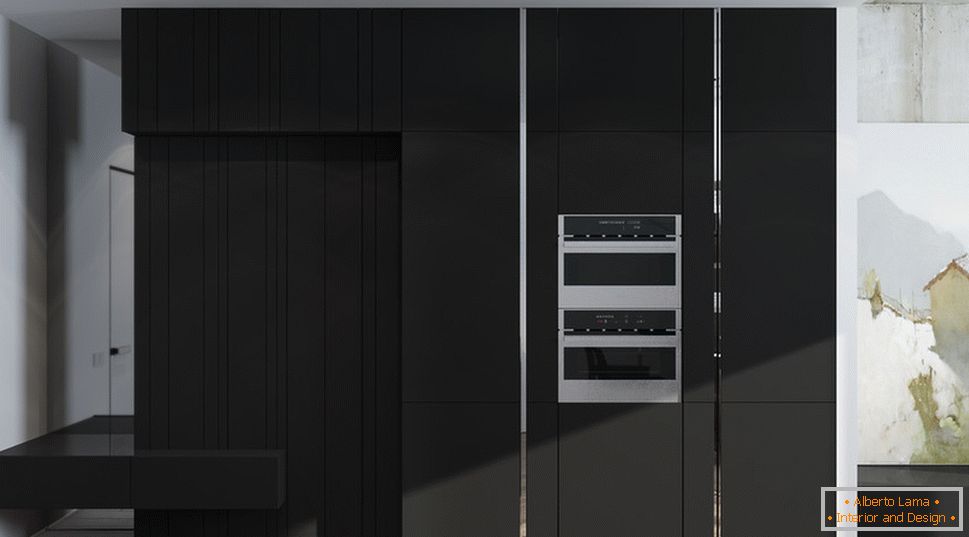 Cabinet in the interior of a small apartment in gray tones