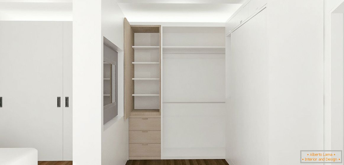 Movable partition in the interior of a small apartment