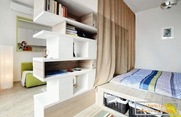 interior design of a small one-room apartment, photo 1