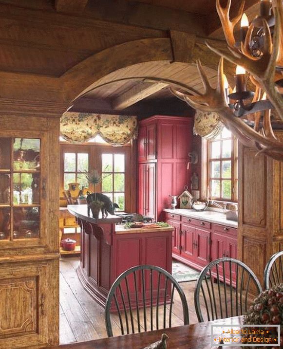 Interior design of a wooden house - photo of a chalet-style kitchen