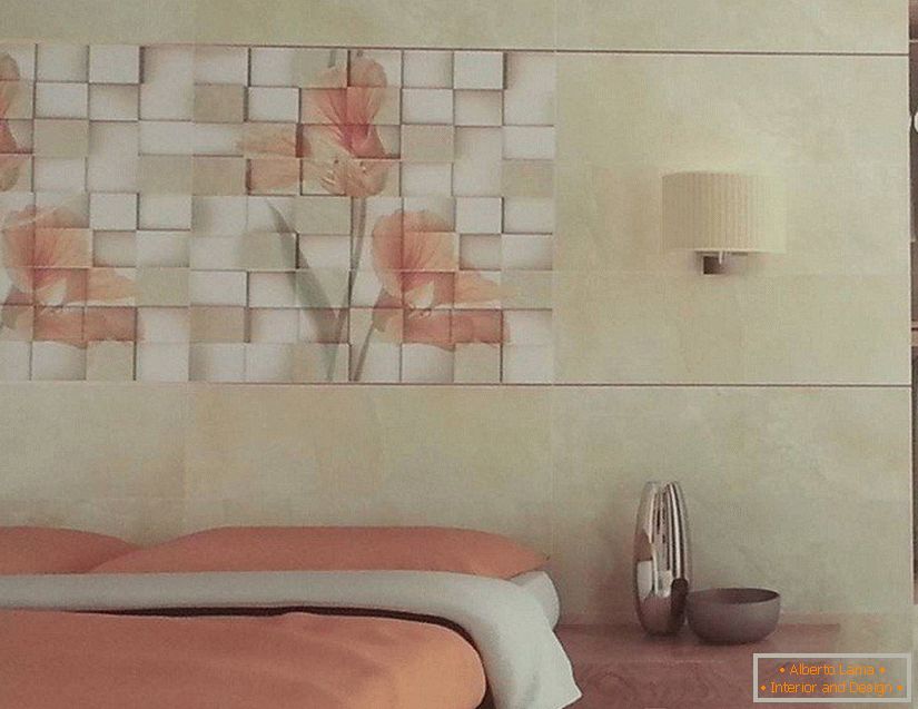 Ceramic tiles on the wall near the bed