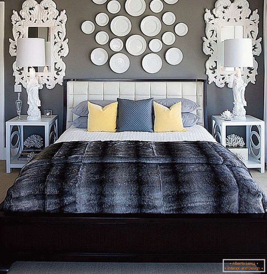 Decorative plates over the bed