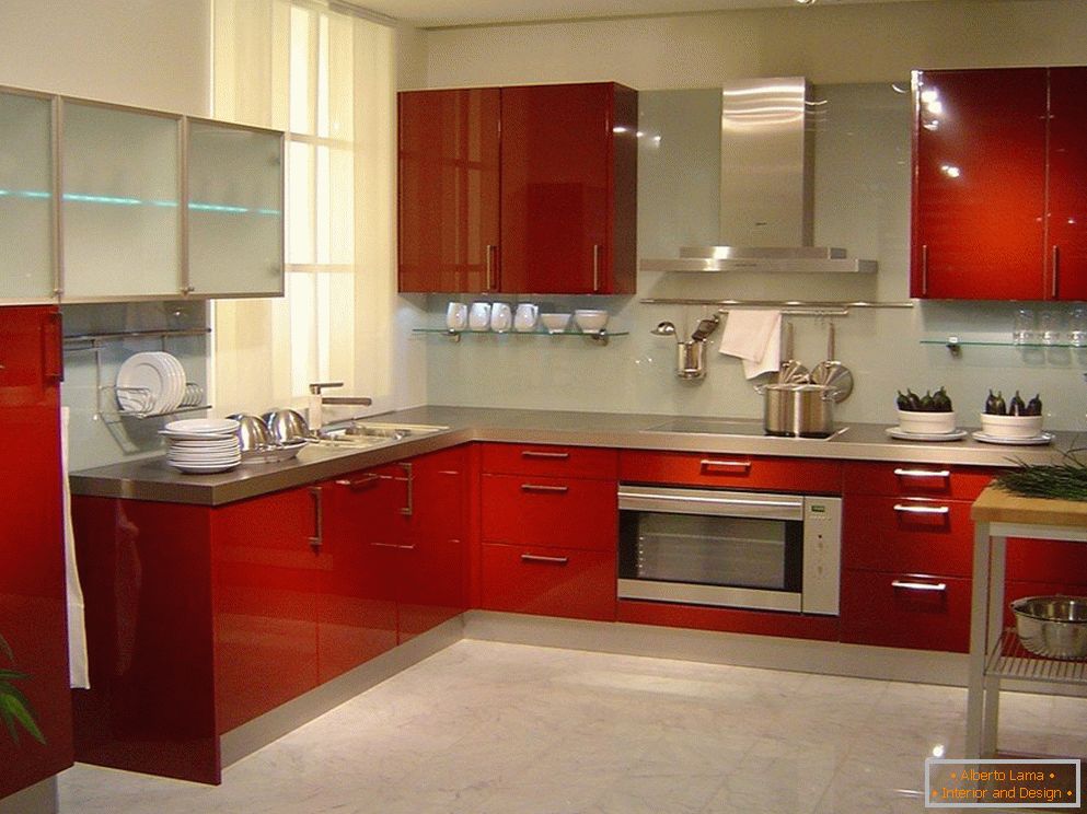 Red furniture in the kitchen