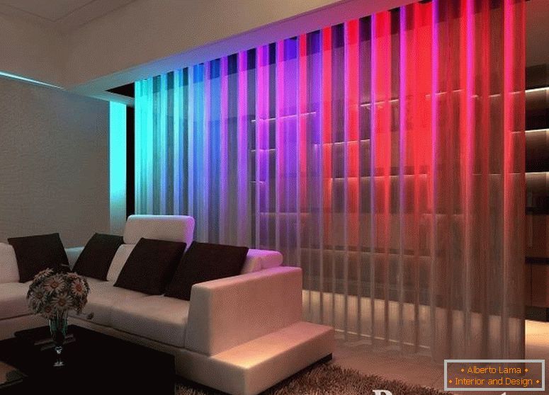 Luminous partition in the living room