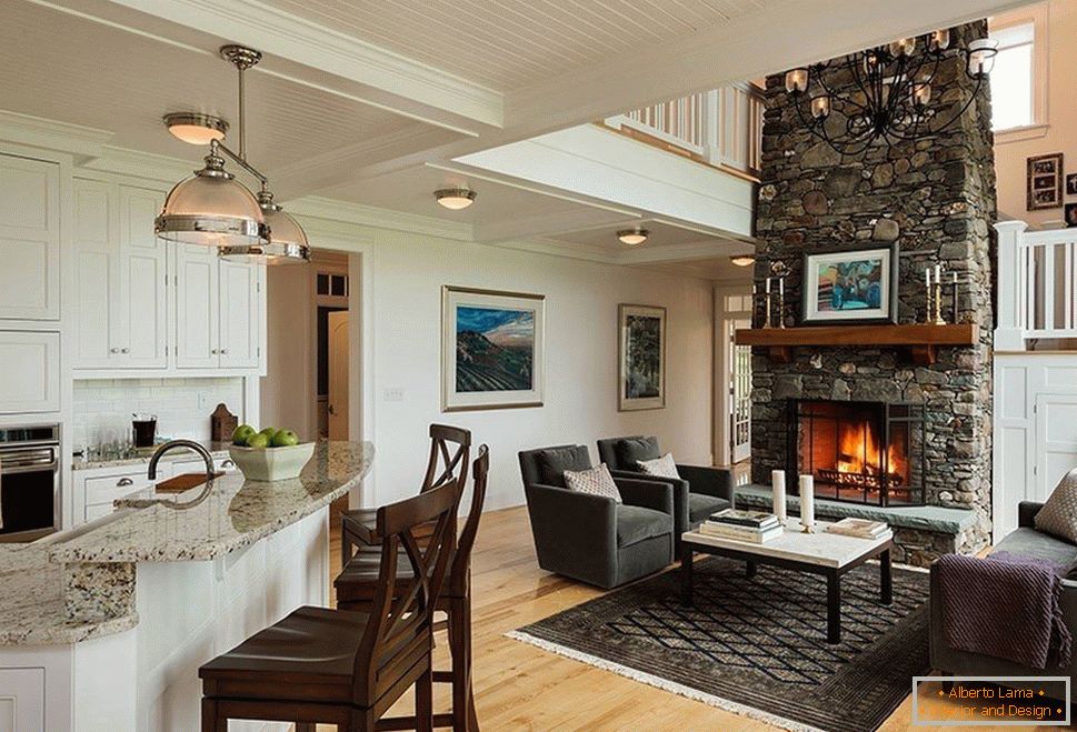 Kitchen diagonally in the living room