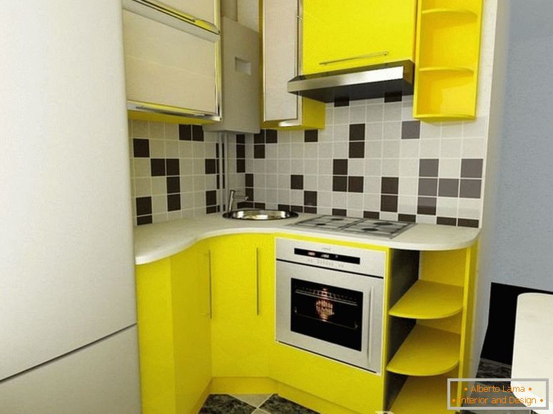 Yellow furniture in the interior of the kitchen