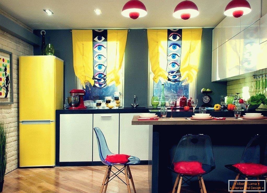 Yellow refrigerator in the kitchen