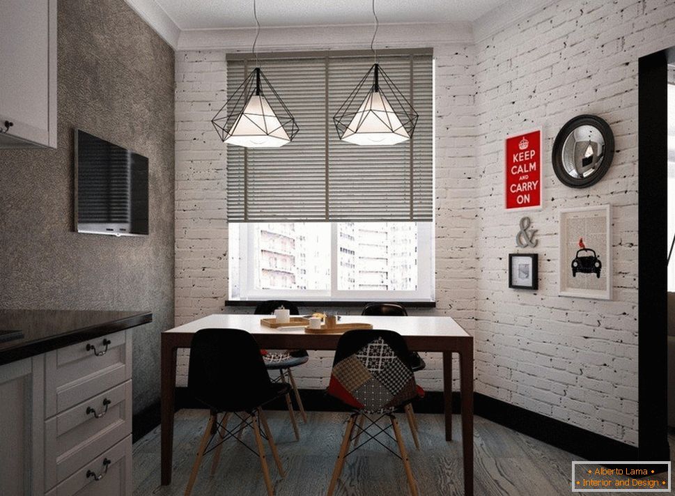 Wall with brick decor in the kitchen