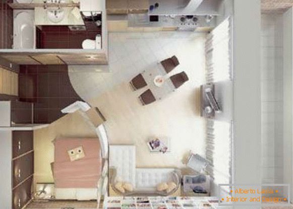 design of kitchen combined with living room of small area, photo 53