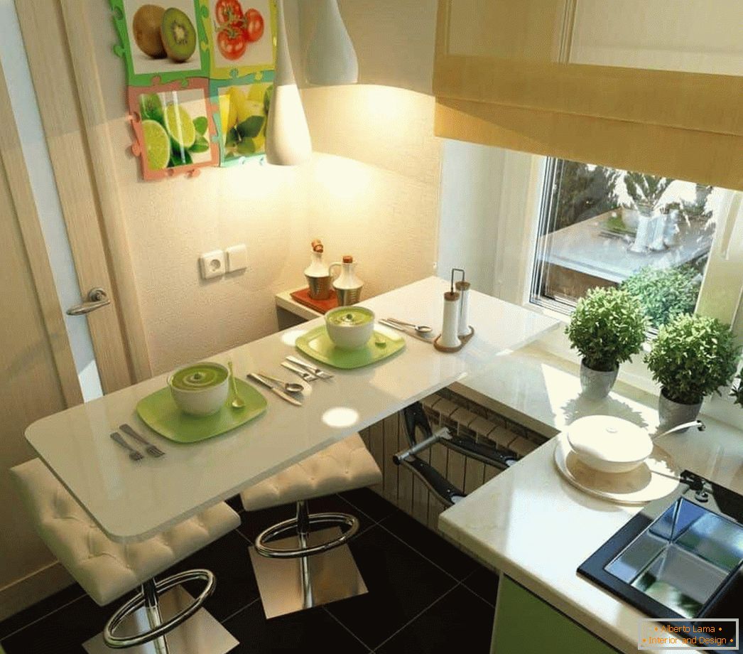 Table without legs, a convenient solution for a small kitchen