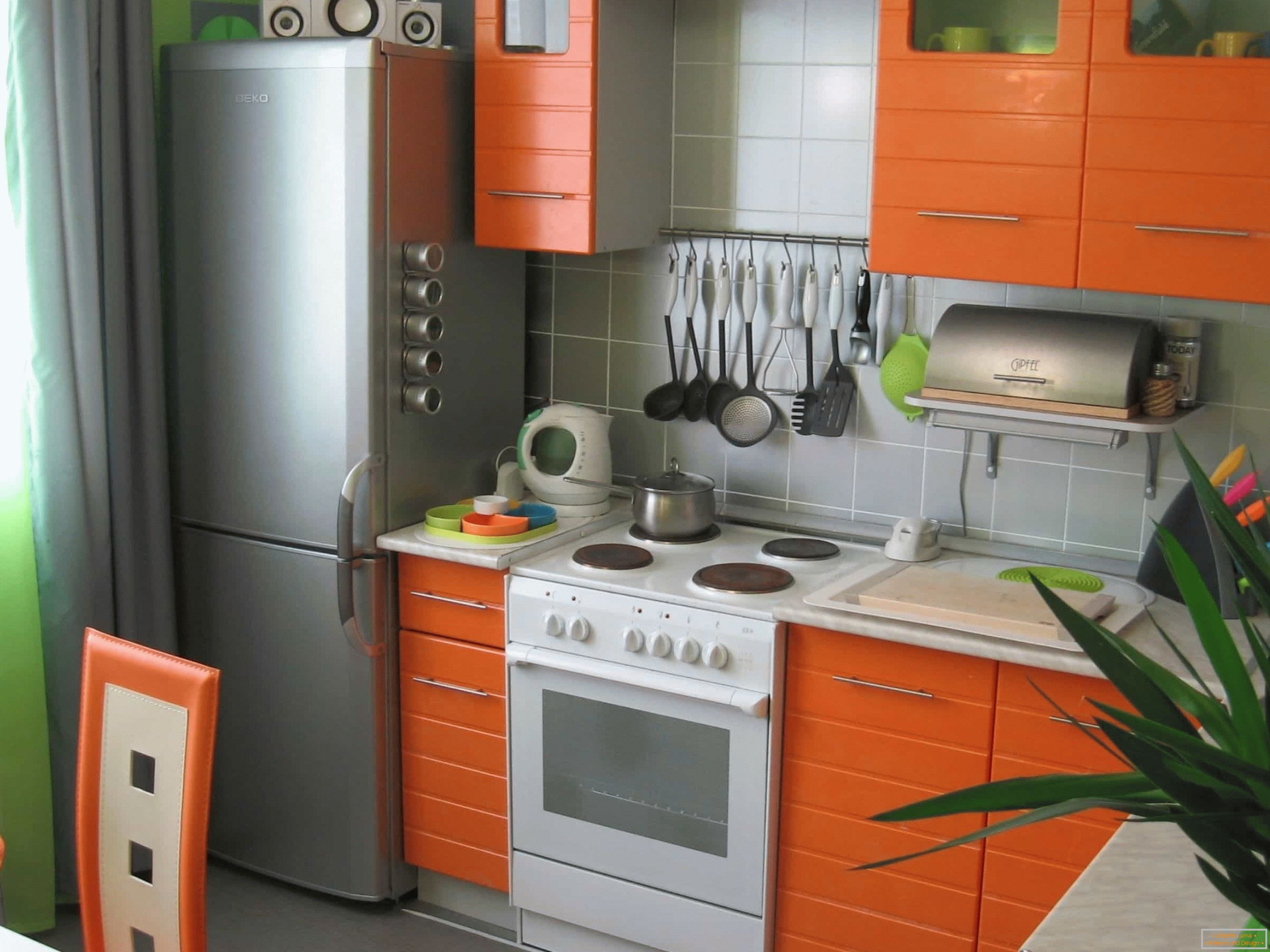 Orange kitchen of small area