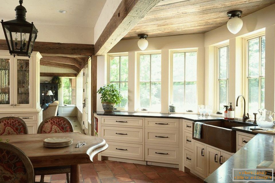 Kitchen design located in a spacious bay window
