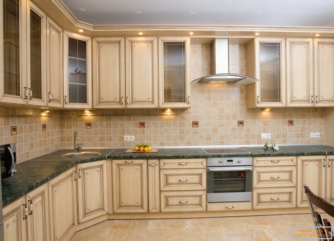Classic kitchen in beige color