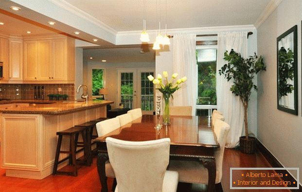 kitchen dining room in a private house design фото