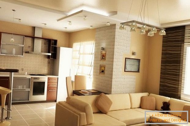 design of a cozy kitchen living room in a private house Photo
