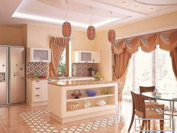 kitchen island in a private house в интерьере