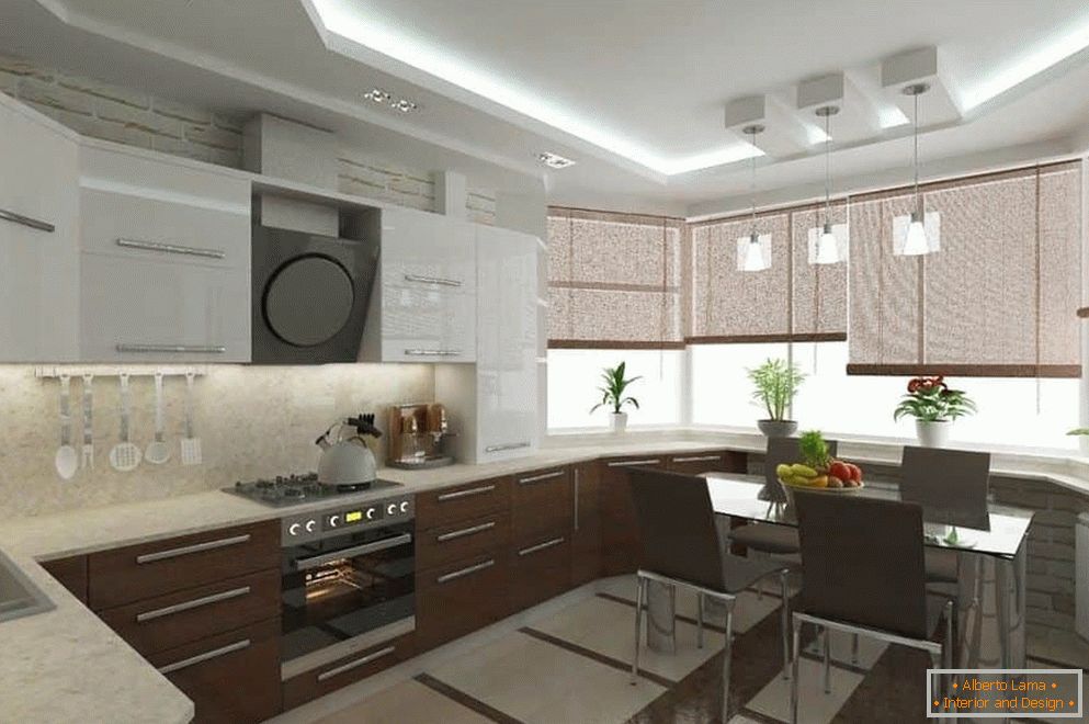 Design of kitchen design with a bay window in a block of flats