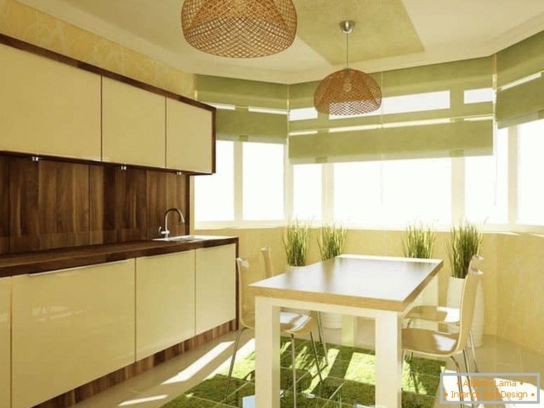 Kitchen with a bay window in eco style