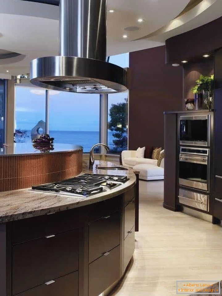 High-tech cooker hood in a large kitchen