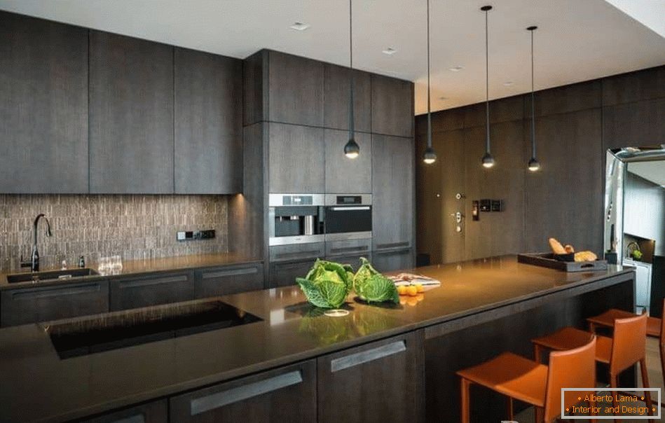 Kitchen in high-tech style in dark color