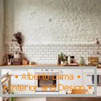 Kitchen with brick decor