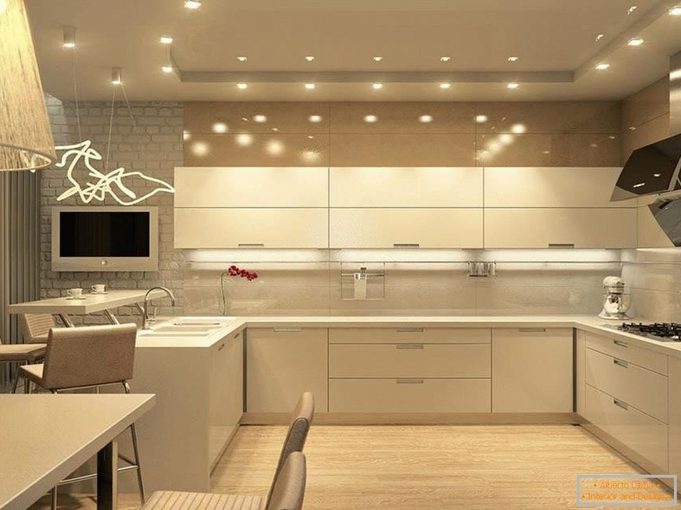 Kitchen interior in light beige color