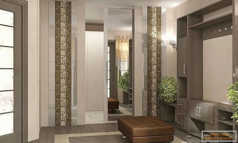 Combination of materials in the decoration of walls in the hallway