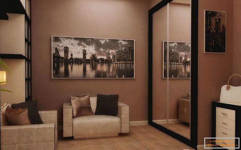 A picture in a square hallway of 10 sq. M.