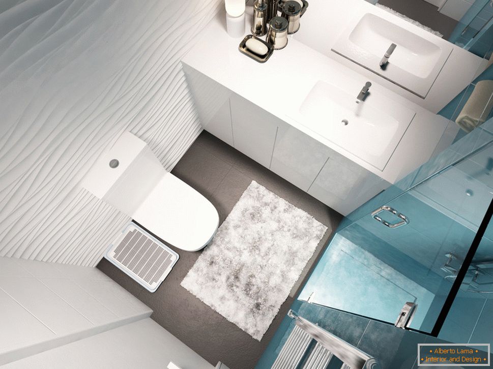 Bathroom design in white and blue tones