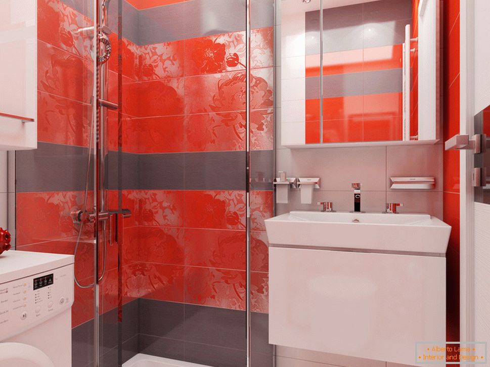 Bathroom design with red accents - фото 2
