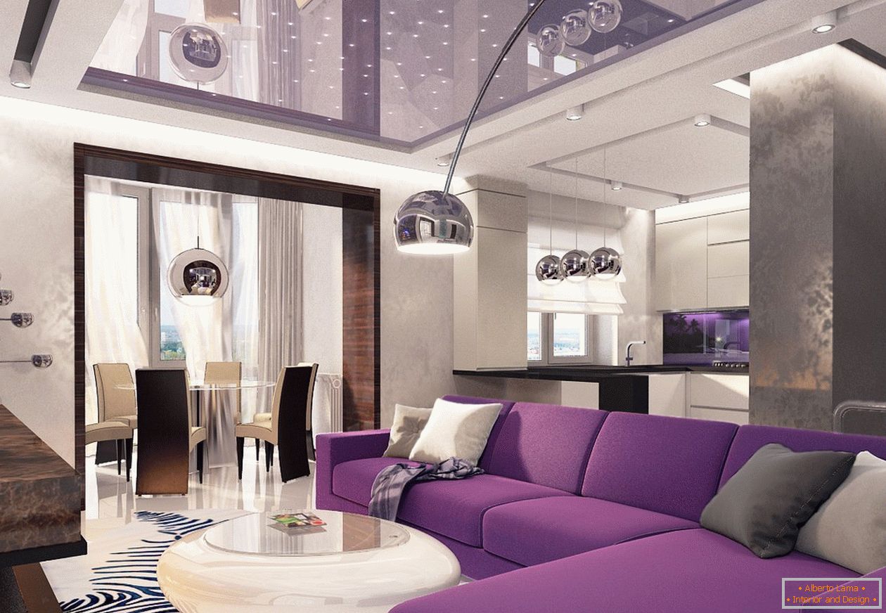 Purple in the design of the apartment