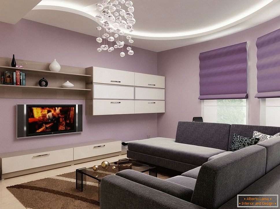 Purple and black in the design of the living room