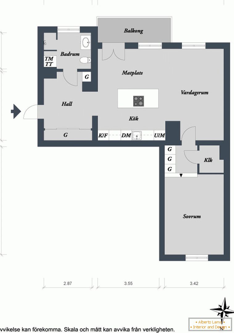 The layout of a small studio apartment