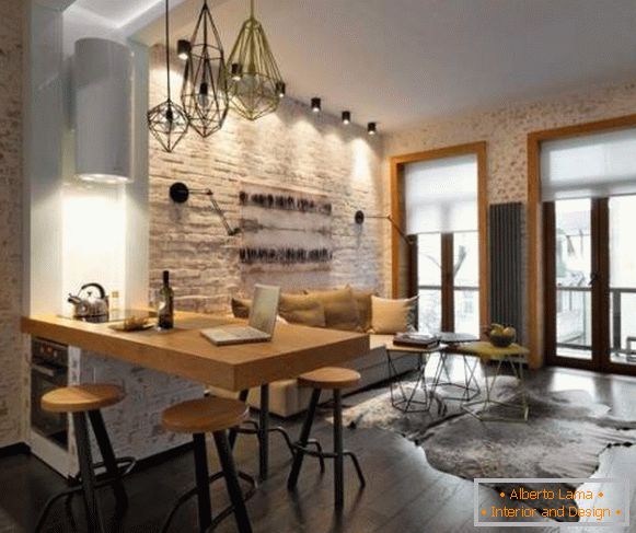 Design studio apartment with brick wall