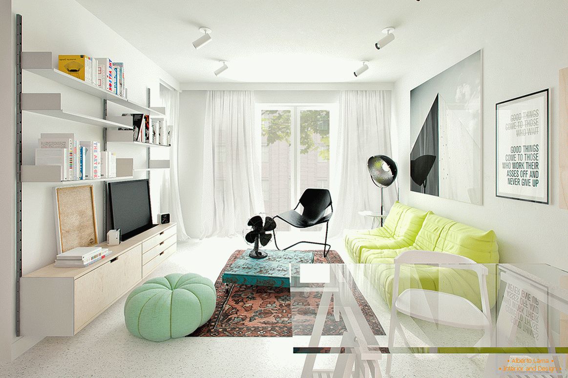 Bright accents in the interior of the living room