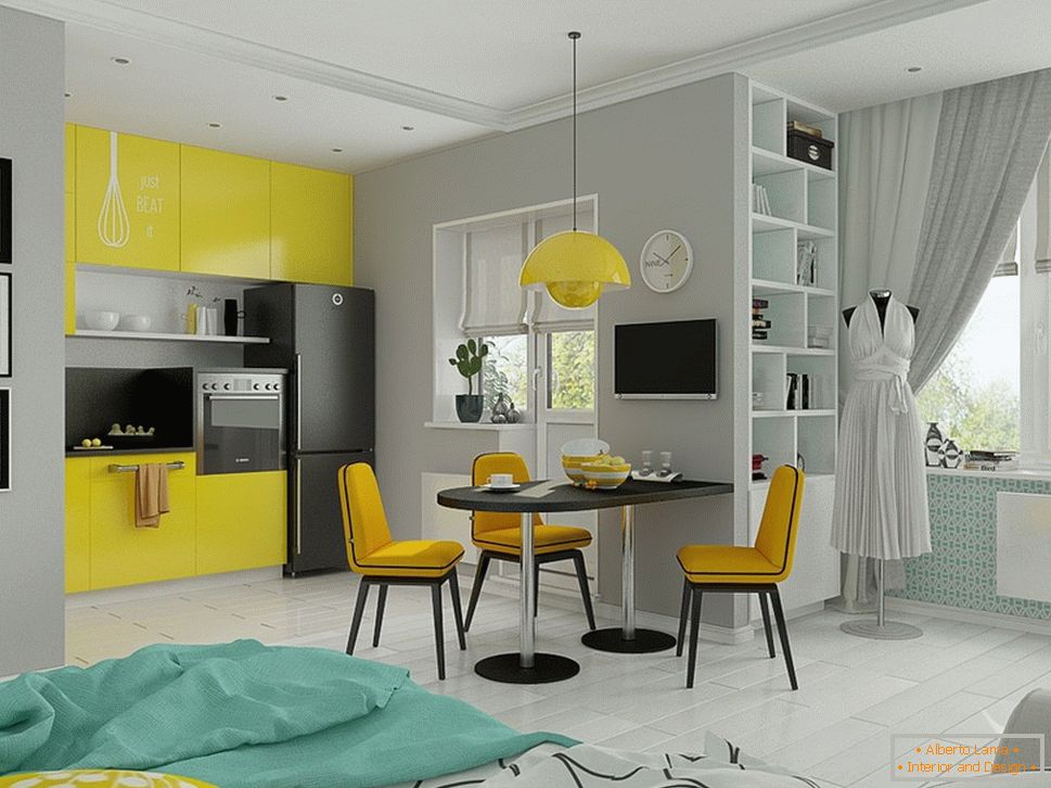 Yellow accents in a light interior