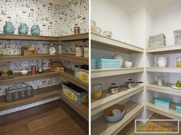 Wall shelves in the pantry - photos of rooms